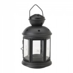 Black Miner Style Lantern Tea light Candle holder - Metal & Glass - hanging